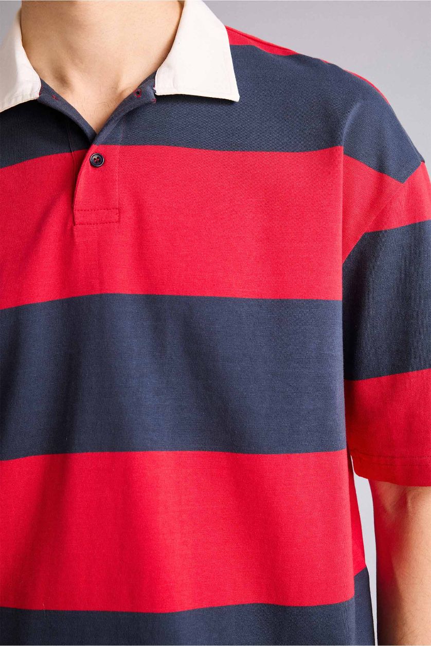 MAN Red Loose Fit Short Sleeve Polo T-shirt
