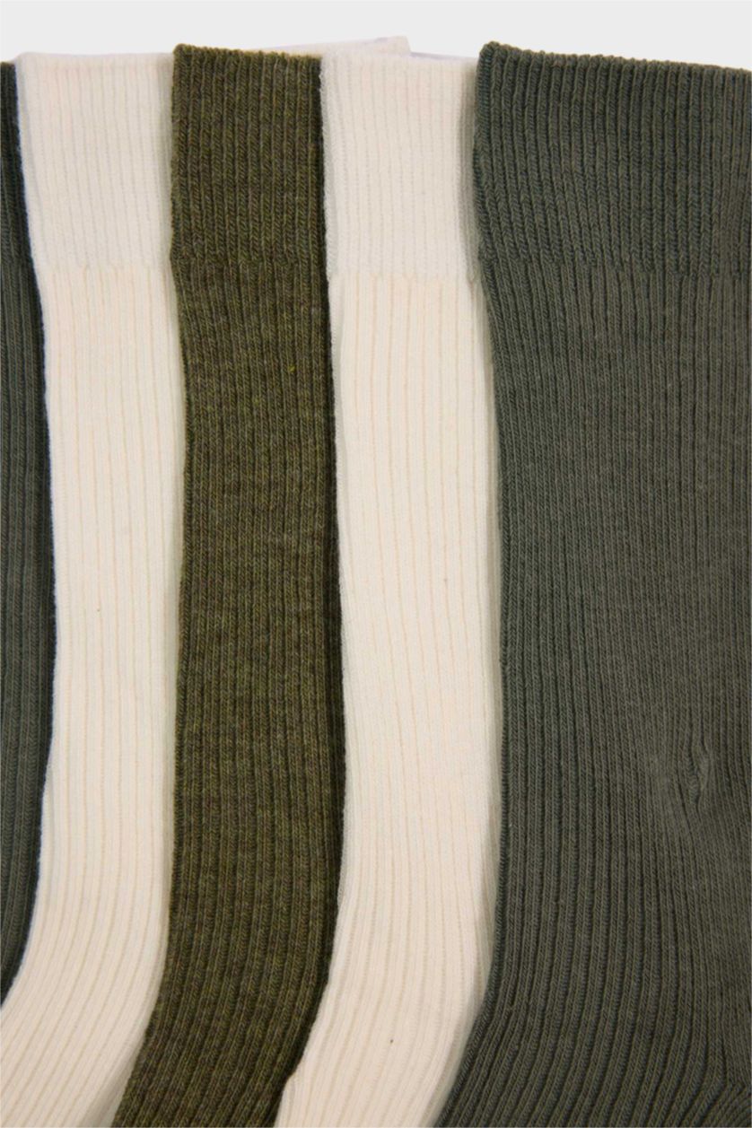 Erkek Yeşil Erkek 5'li Pamuklu Uzun Çorap