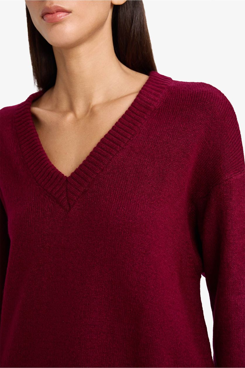 Kadın Bordo Oversize Triko Kazak