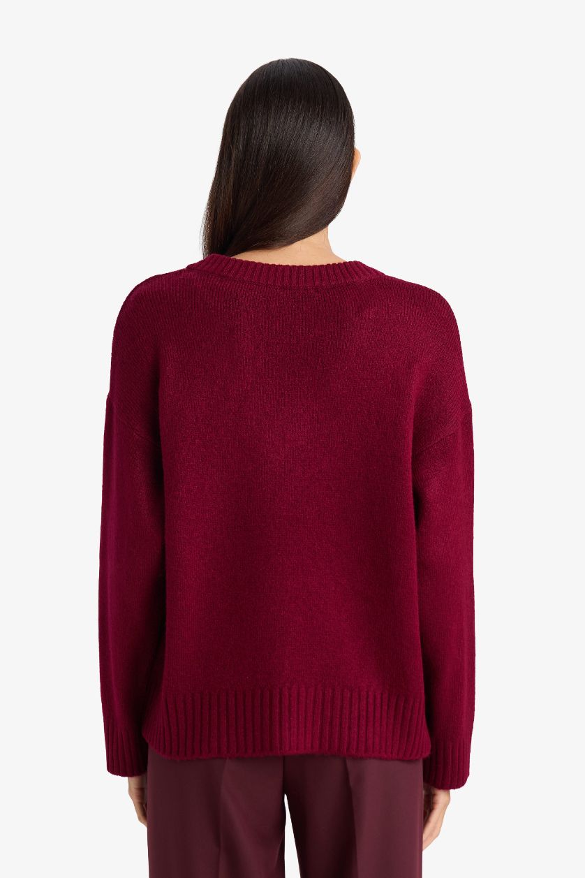 Kadın Bordo Oversize Triko Kazak