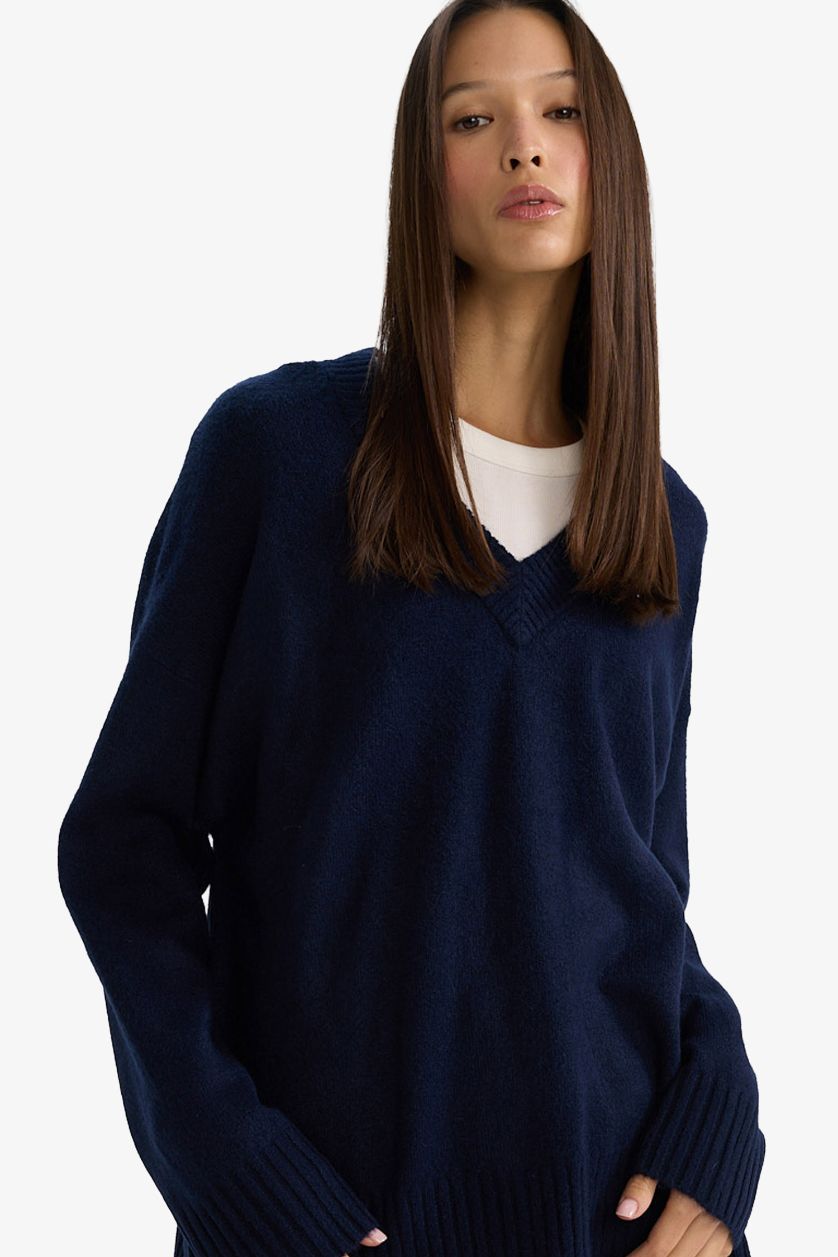 Kadın Lacivert Oversize Triko Kazak