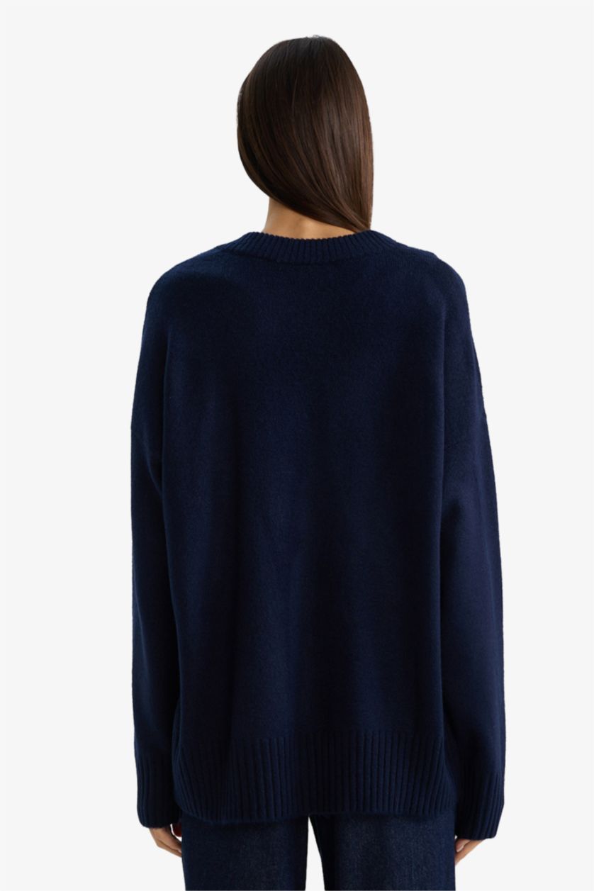 Kadın Lacivert Oversize Triko Kazak