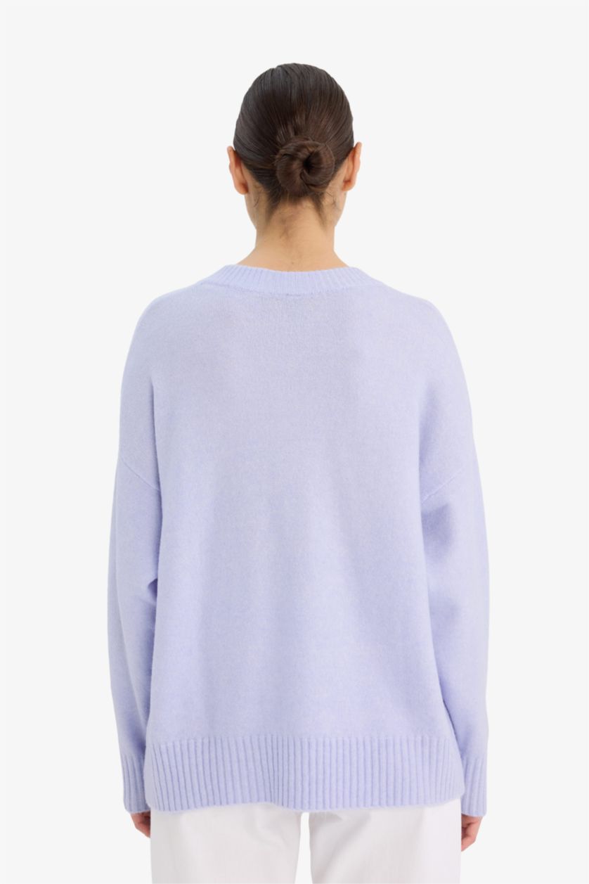 نساء أرجواني فاتح بلوز صوف اوفر سايز بياخة V