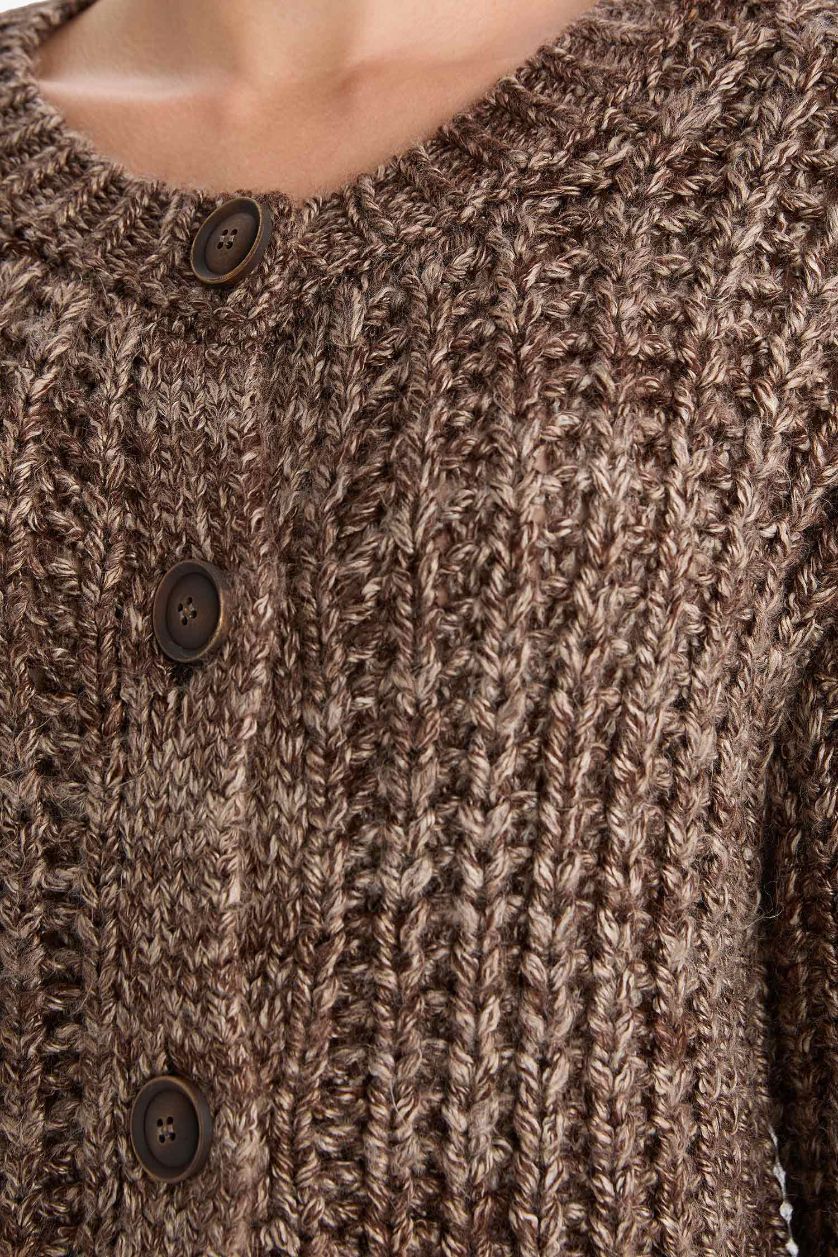 WOMAN Brown Oversize Fit Crew Neck Knitwear Cardigan