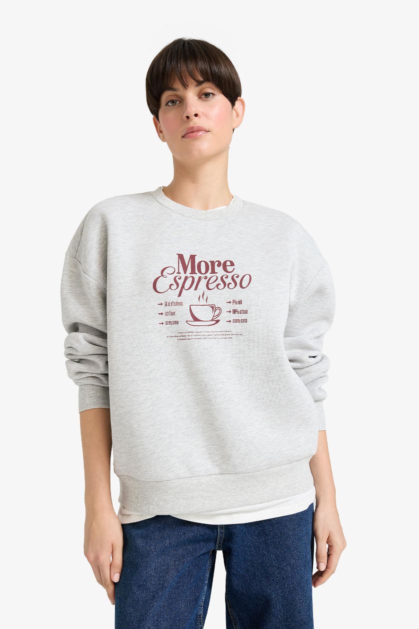 WOMAN Grey Melange Relax Fit Slogan Long Sleeve Sweatshirt