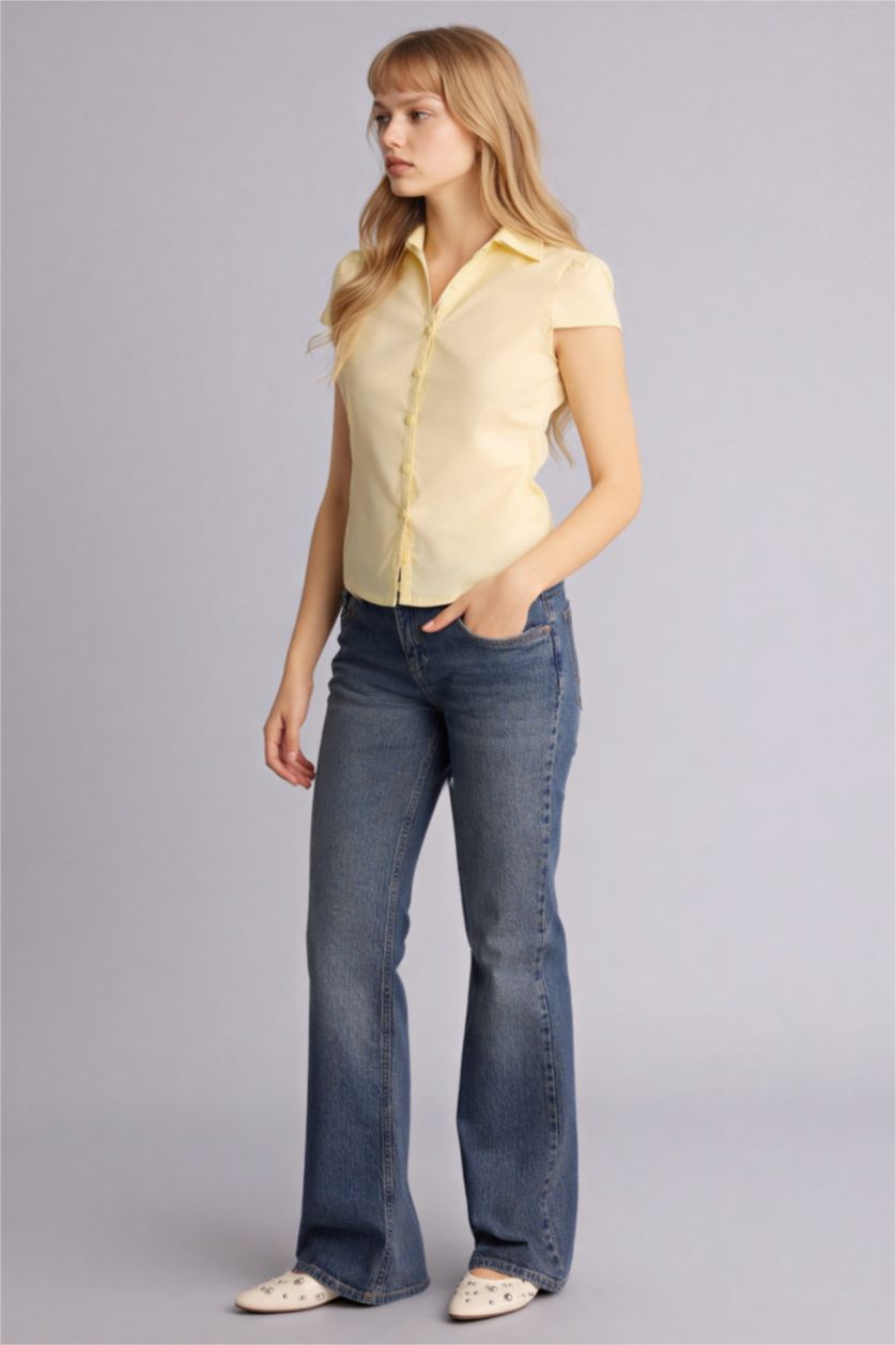 Әйелдерге Ашық Сары Coool ұзын бұлшықет пішімі Қысқа жеңді көйлек