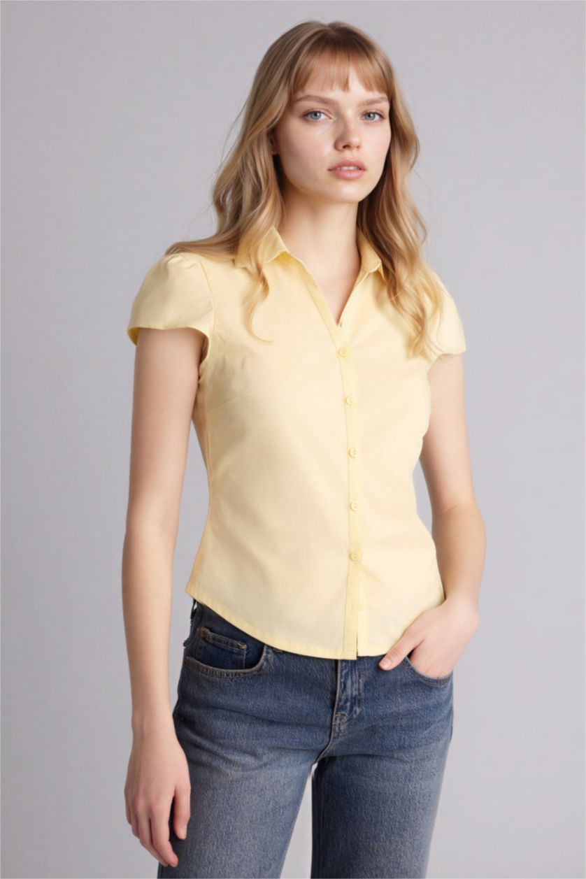 Әйелдерге Ашық Сары Coool ұзын бұлшықет пішімі Қысқа жеңді көйлек