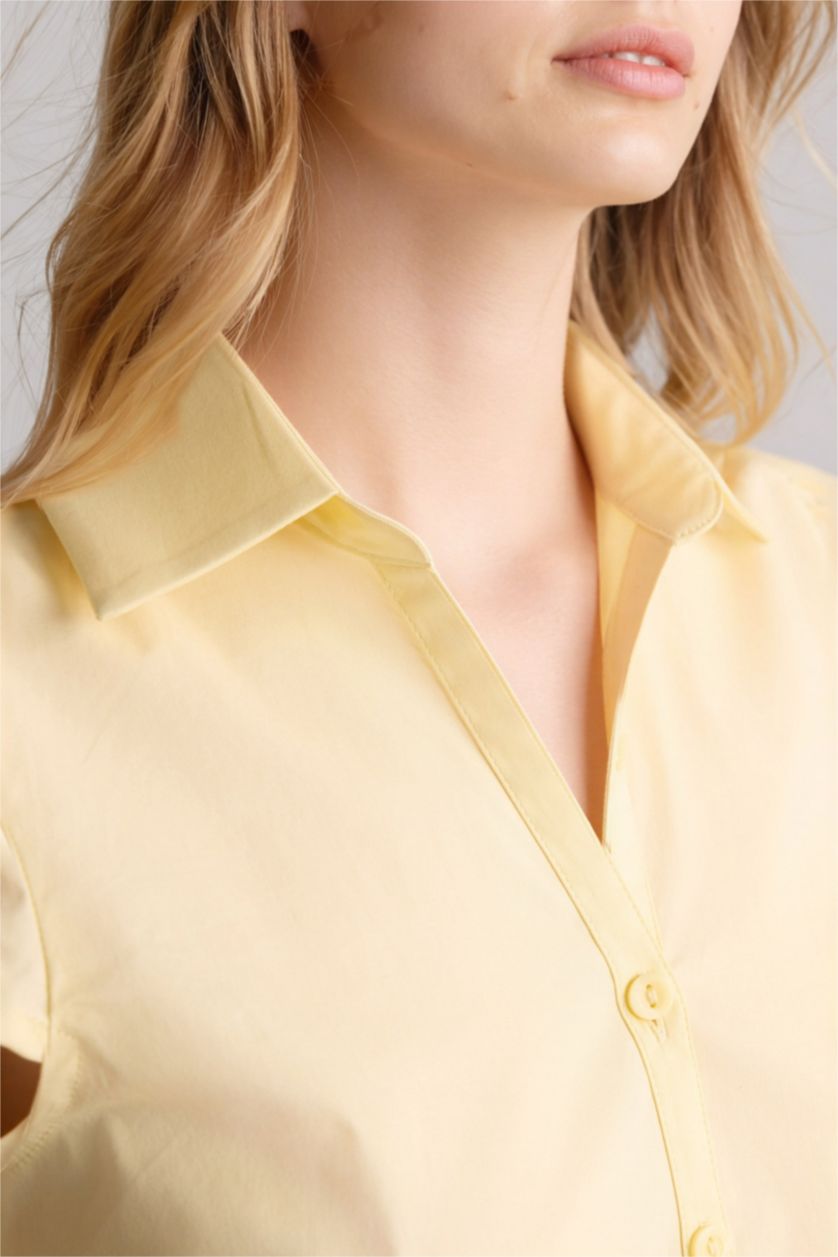 Әйелдерге Ашық Сары Coool ұзын бұлшықет пішімі Қысқа жеңді көйлек