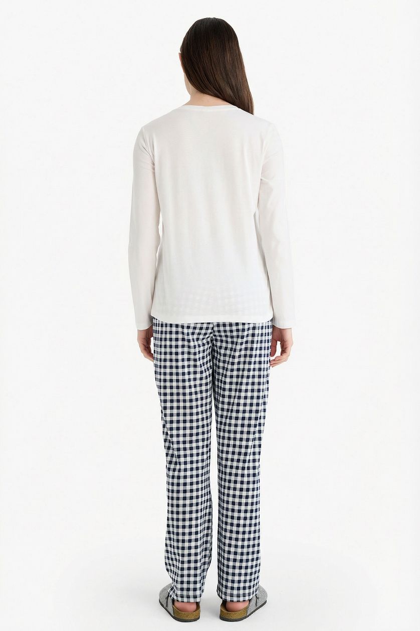 WOMAN NAVY Regular Fit Teddy Bear Print Top Bottom 2 Piece Pajama Set