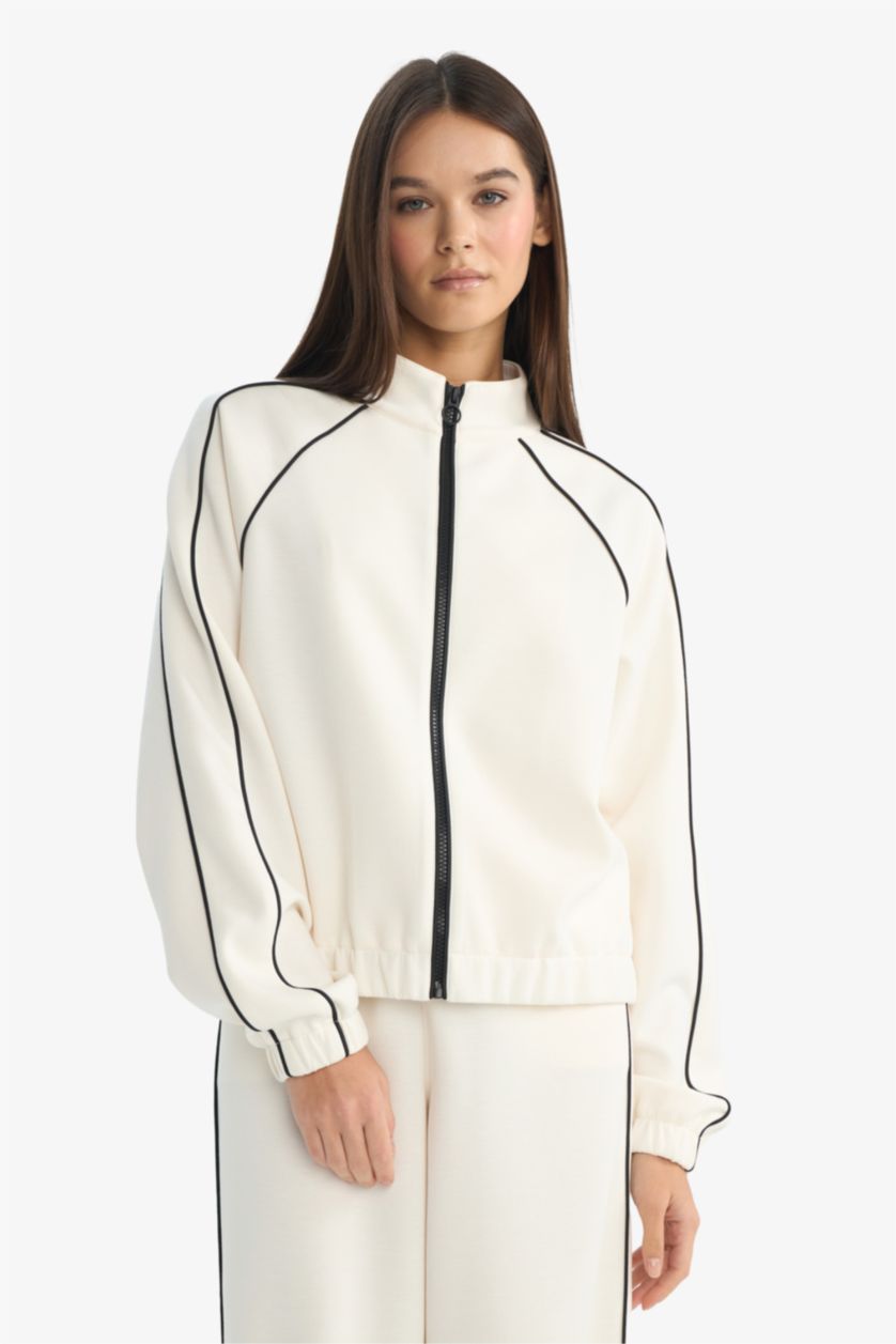 Woman Ecru Loose Fit Half Turtleneck Cardigan