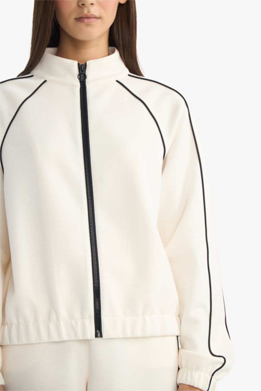 Woman Ecru Loose Fit Half Turtleneck Cardigan