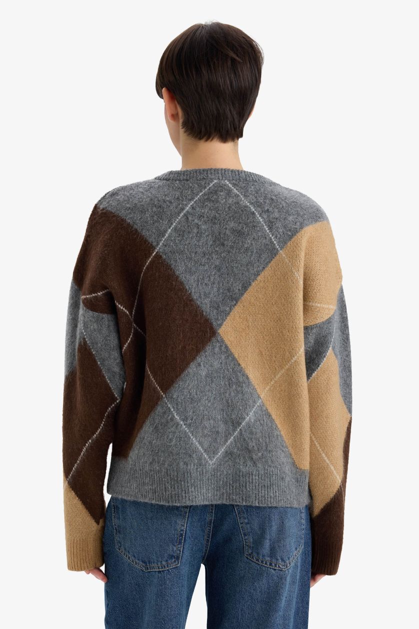 FEMME Anthracite Pull en maille à col rond Coupe décontractée