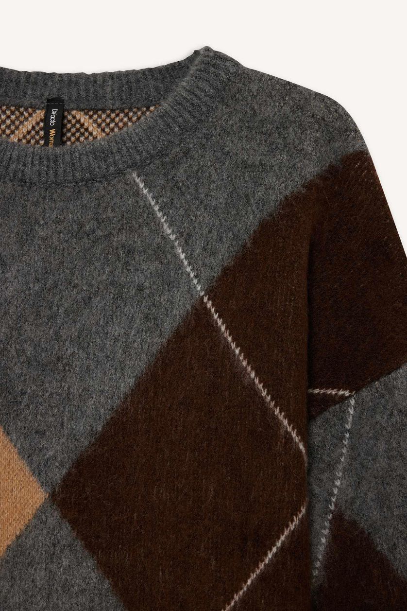 FEMME Anthracite Pull en maille à col rond Coupe décontractée