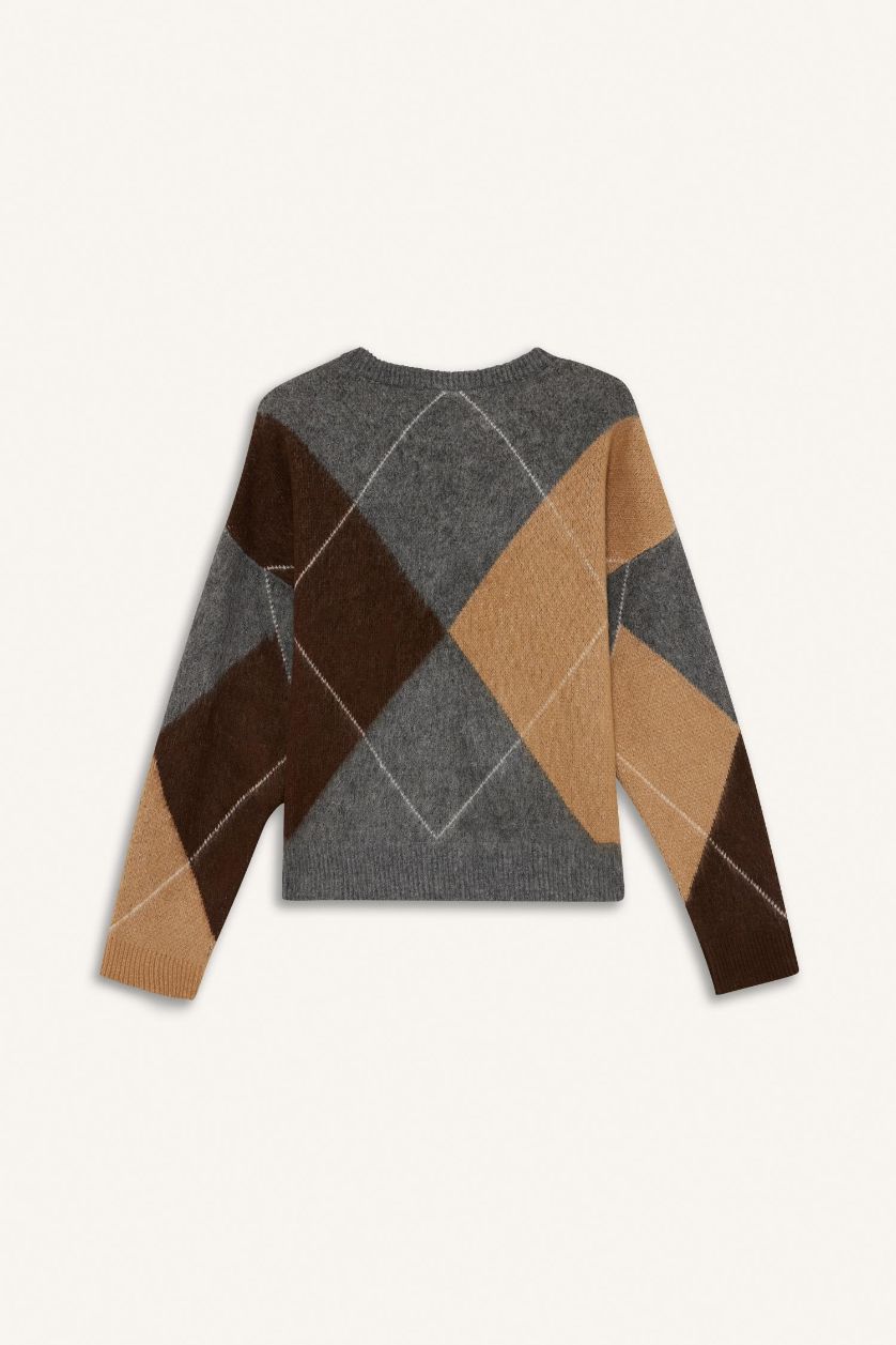 FEMME Anthracite Pull en maille à col rond Coupe décontractée