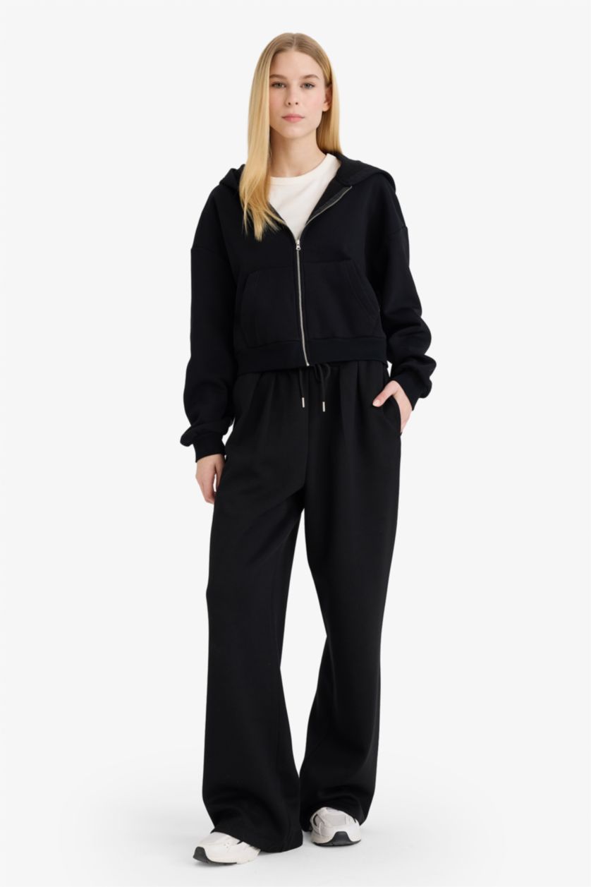 نساء أسود سروال واسع بطيات بخصر مطاطي