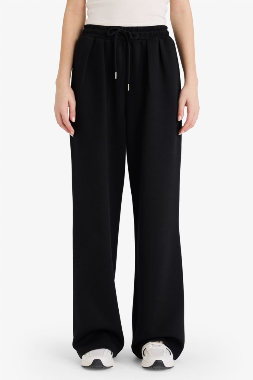 نساء أسود سروال واسع بطيات بخصر مطاطي