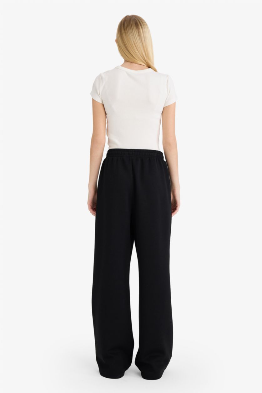 نساء أسود سروال واسع بطيات بخصر مطاطي