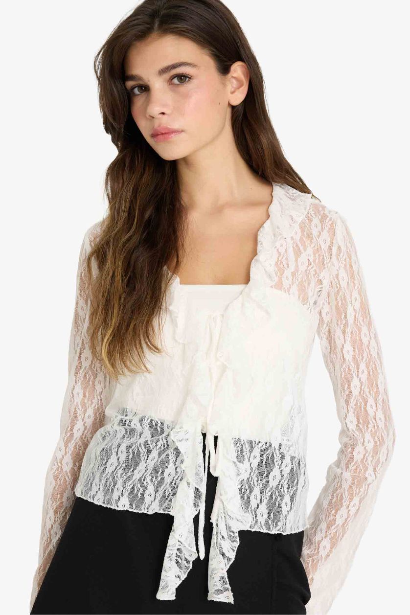 Әйелдерге АҚ Fitted ұзын жеңді шілтерлі блузка