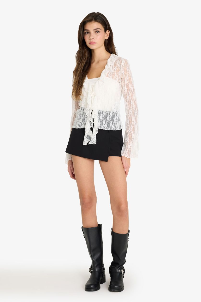 Әйелдерге АҚ Fitted ұзын жеңді шілтерлі блузка