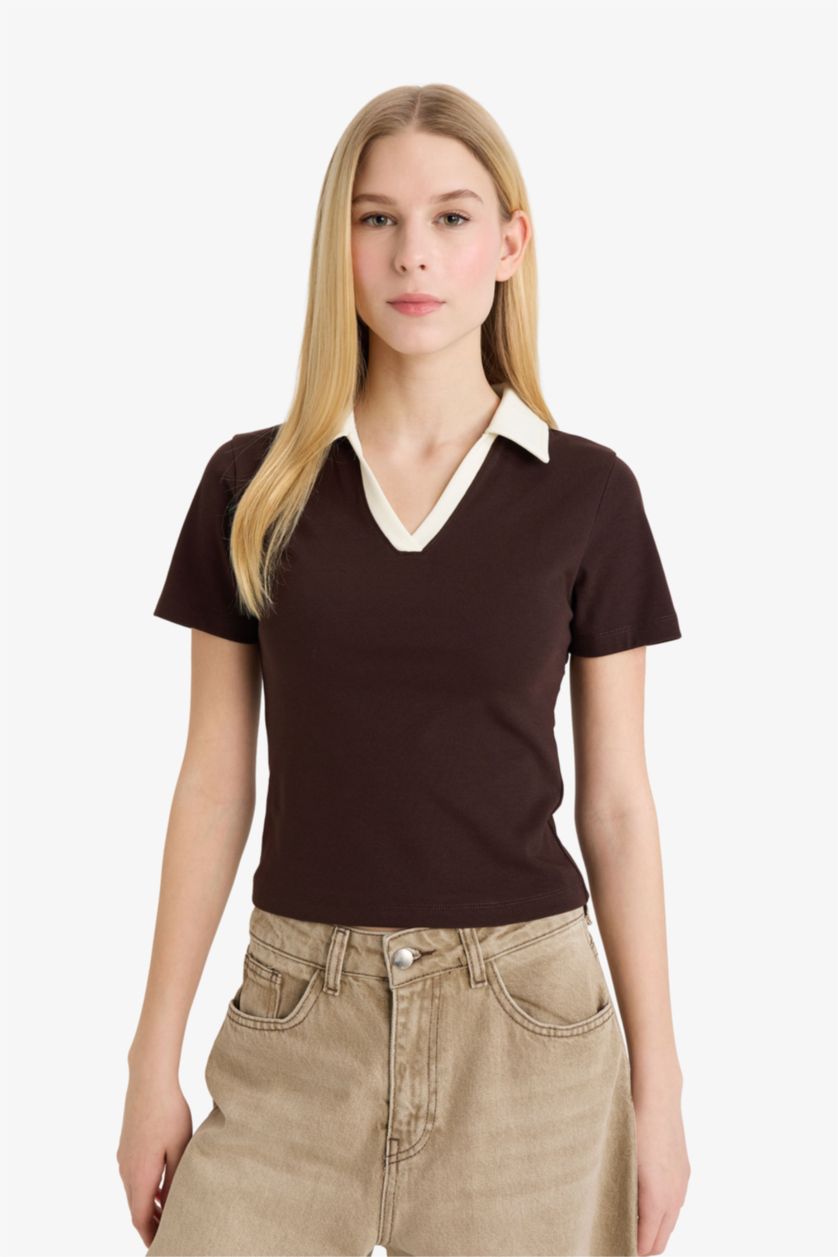 Woman Brown تيشيرت نص ردن مخصر سليم فيت