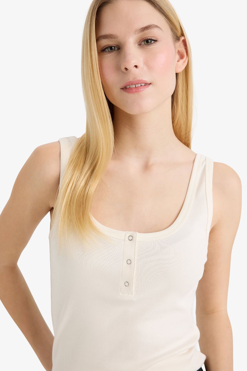 Woman Ecru Fitted Modal Tank Top