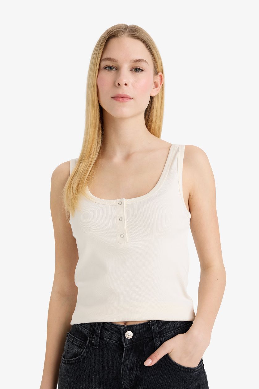 Woman Ecru Fitted Modal Tank Top