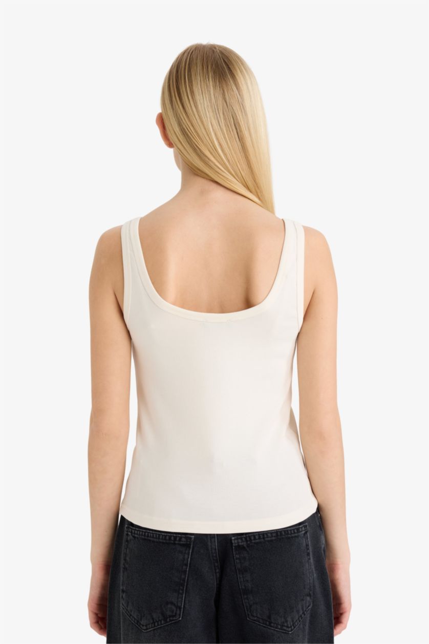 Woman Ecru Fitted Modal Tank Top