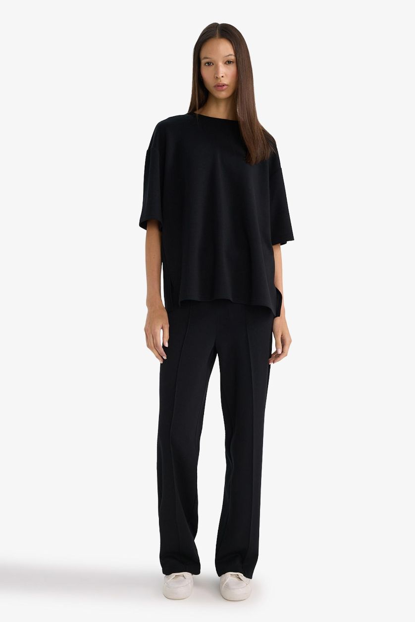 Woman Black Straight Fit Modal Trousers