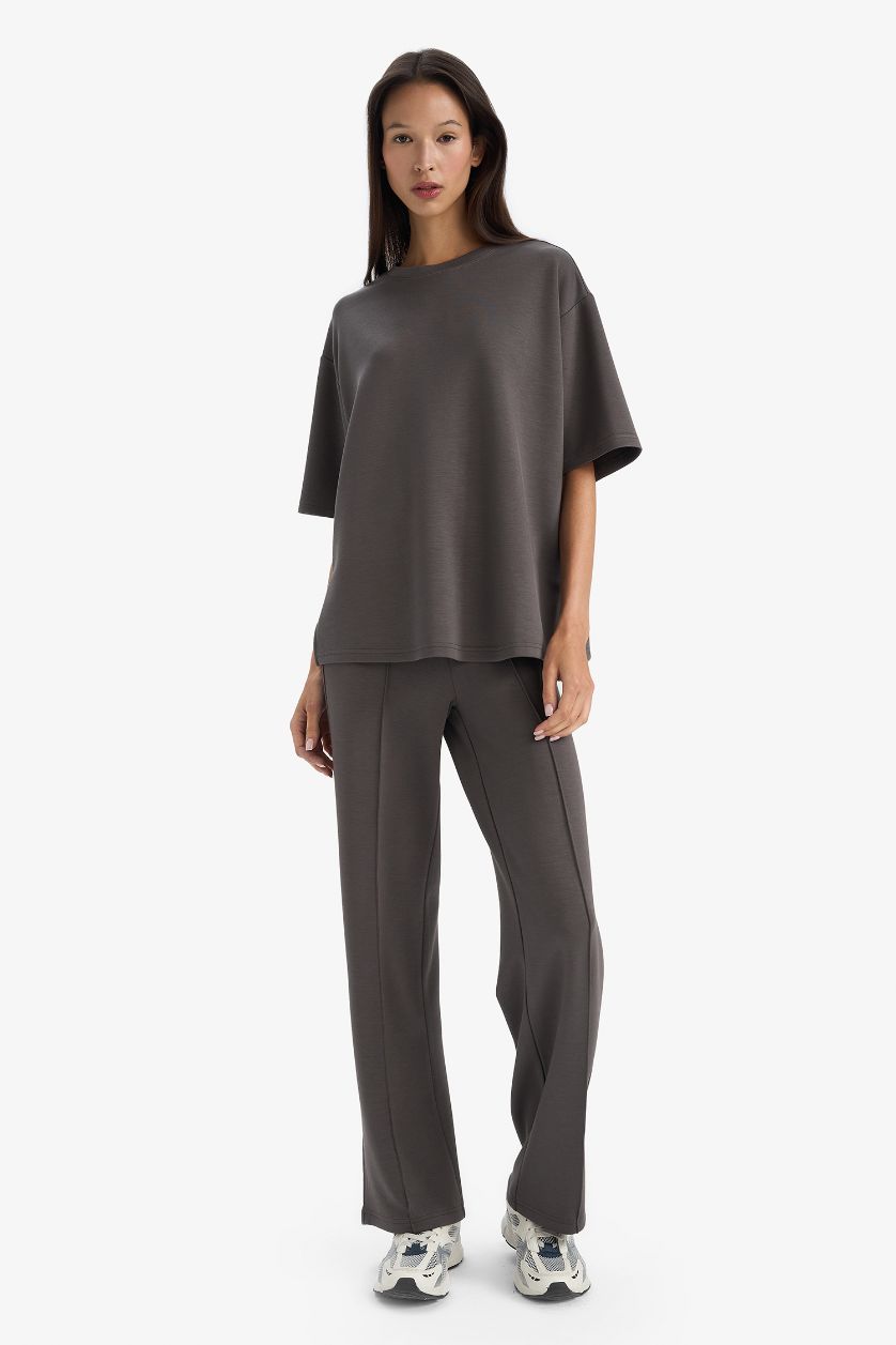 WOMAN Dark Grey Straight Fit Modal Trousers