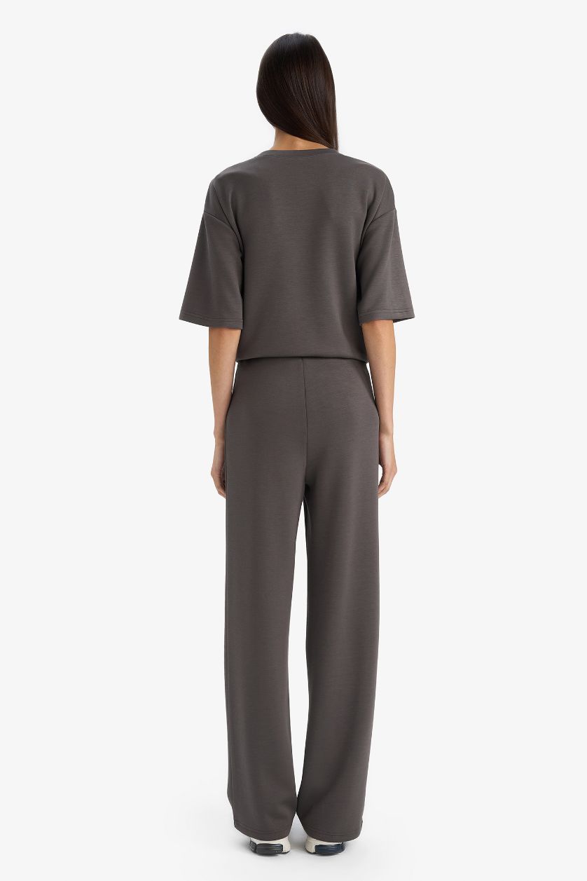 WOMAN Dark Grey Straight Fit Modal Trousers