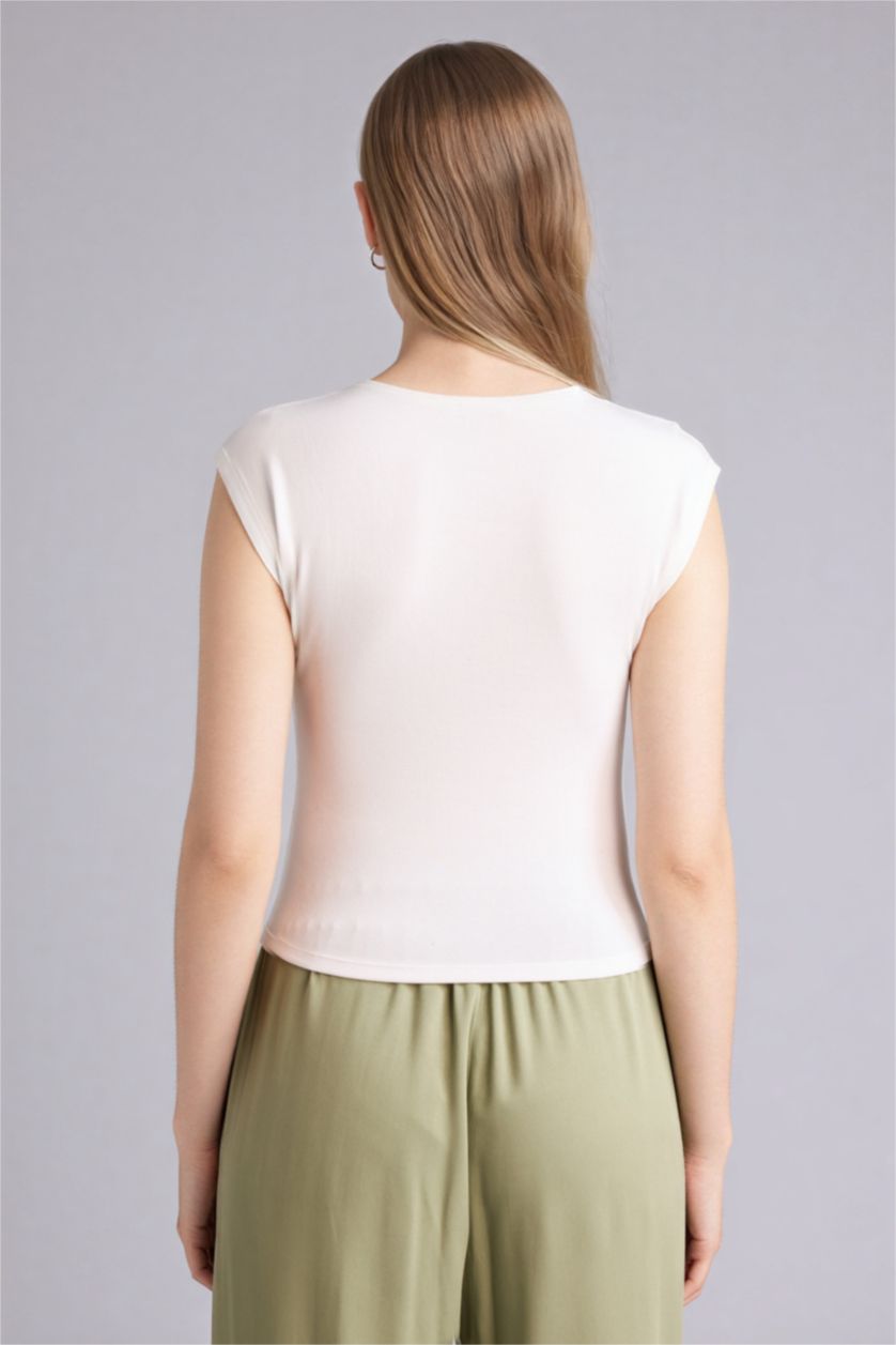 Женщины Белый Базовая однотонная футболка Slim Fit из модала с круглым вырезом и коротким рукавом