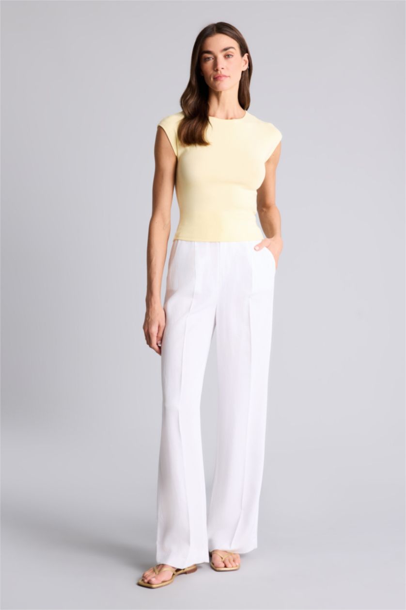 Женщины Светло-желтый Базовая однотонная футболка Slim Fit из модала с круглым вырезом и коротким рукавом