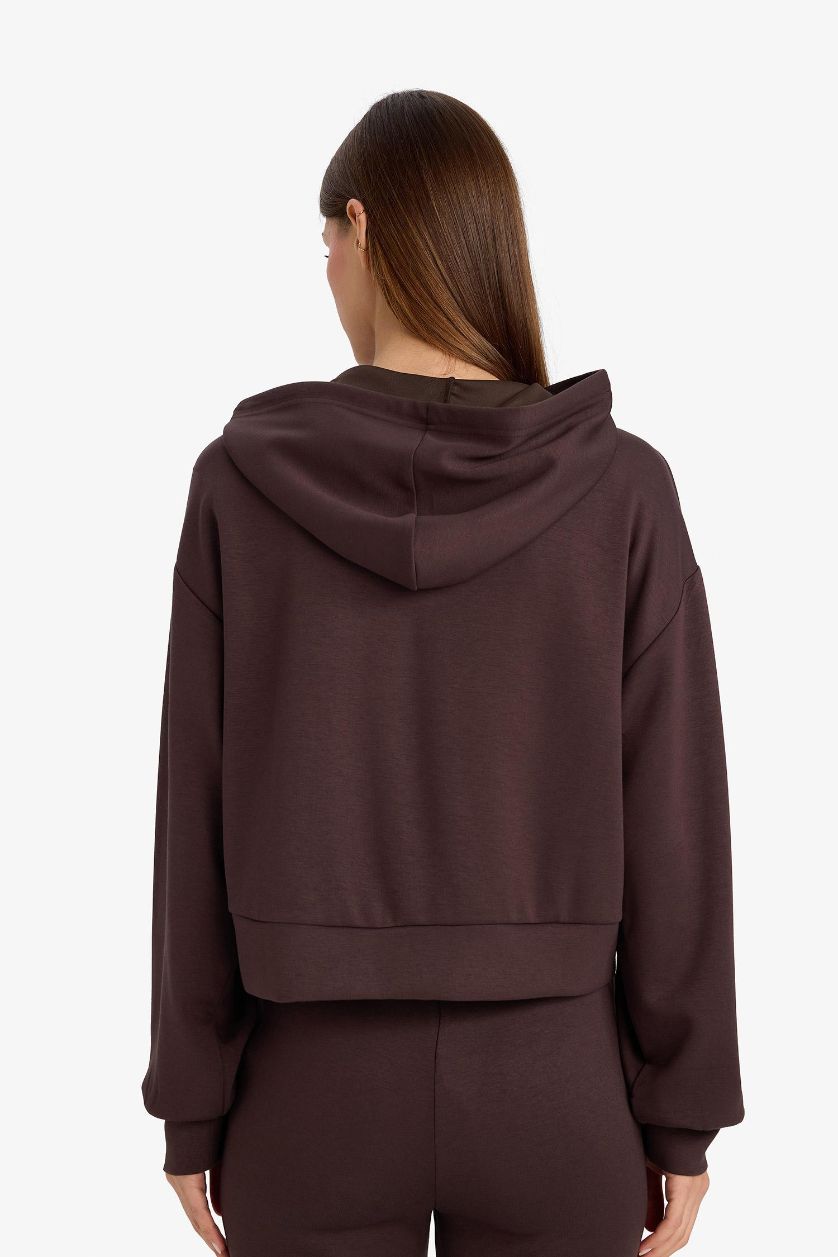 Woman Brown Loose Fit Hooded modal Cardigan