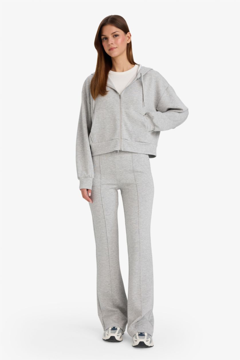 Woman Grey Melange Flare Trousers