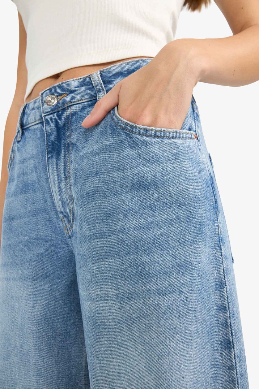 Kadın Mavi %100 Pamuk Düşük Bel Uzun Jean Pantolon
