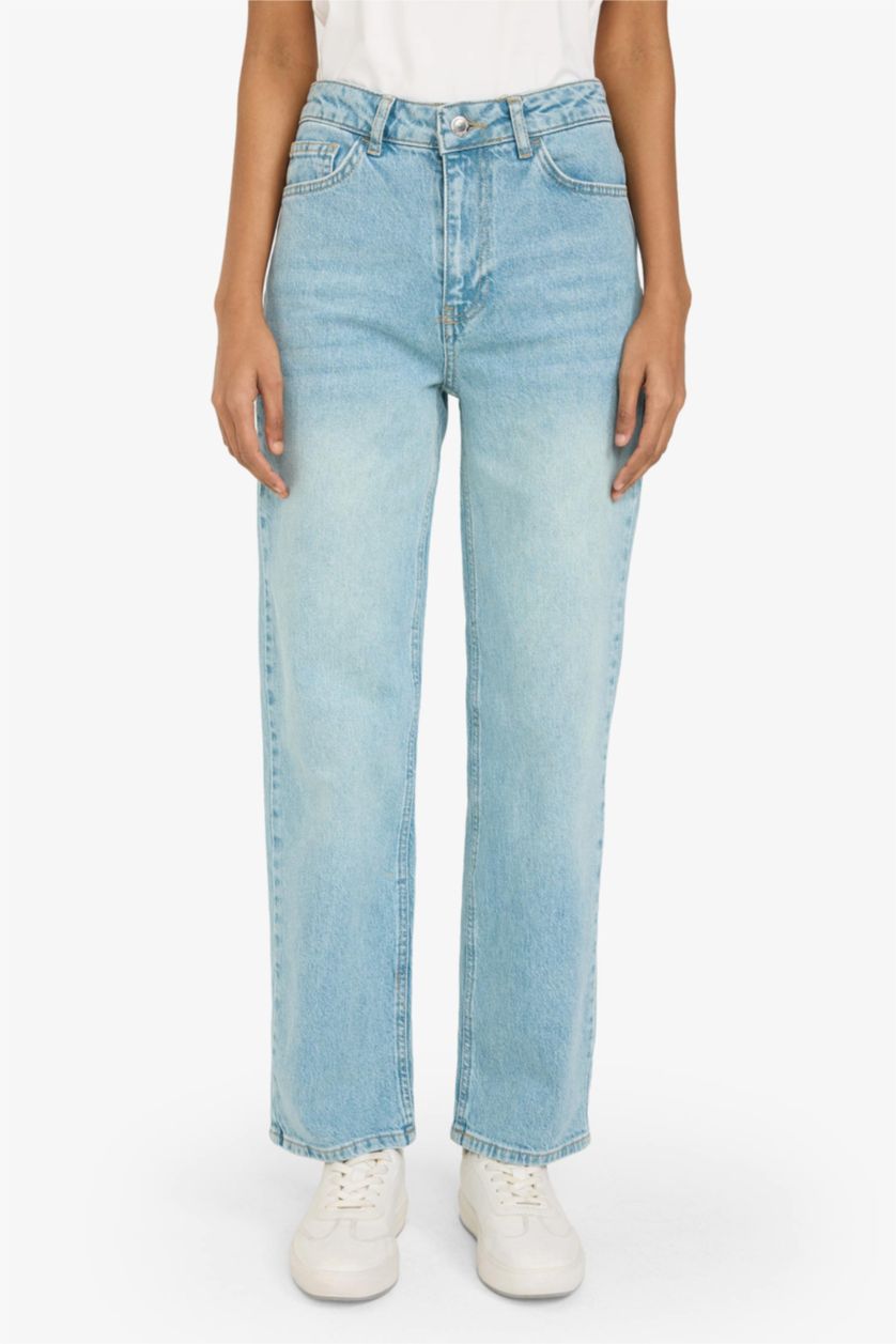 Kadın Mavi Comfort Straıght Normal Bel Bilek Boy Jean Yıkamalı Pantolon