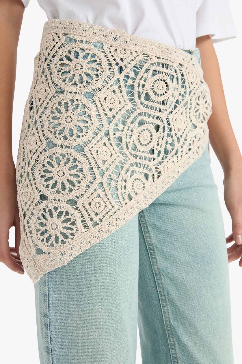 WOMAN Blue Comfort Straight Regular Waist Embroidered Ankle Length Jeans