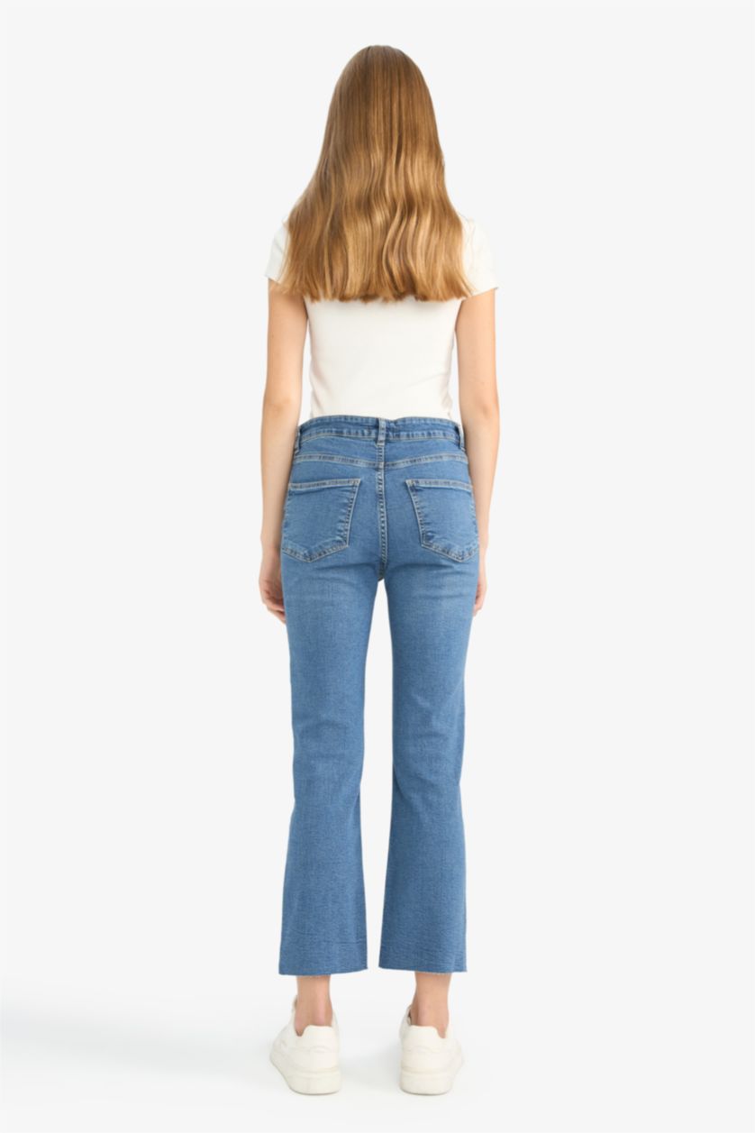 WOMAN Blue Crop Flare Fit Low Waist Ankle Length Washed Jeans