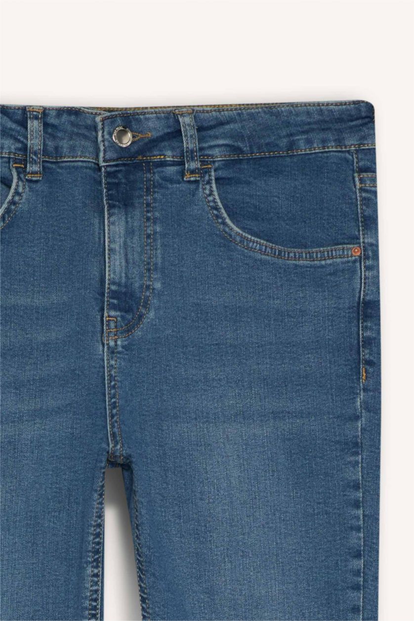 WOMAN Blue Crop Flare Fit Low Waist Ankle Length Washed Jeans