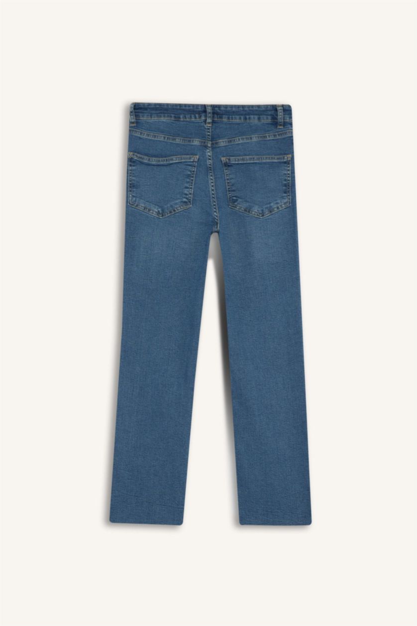 WOMAN Blue Crop Flare Fit Low Waist Ankle Length Washed Jeans