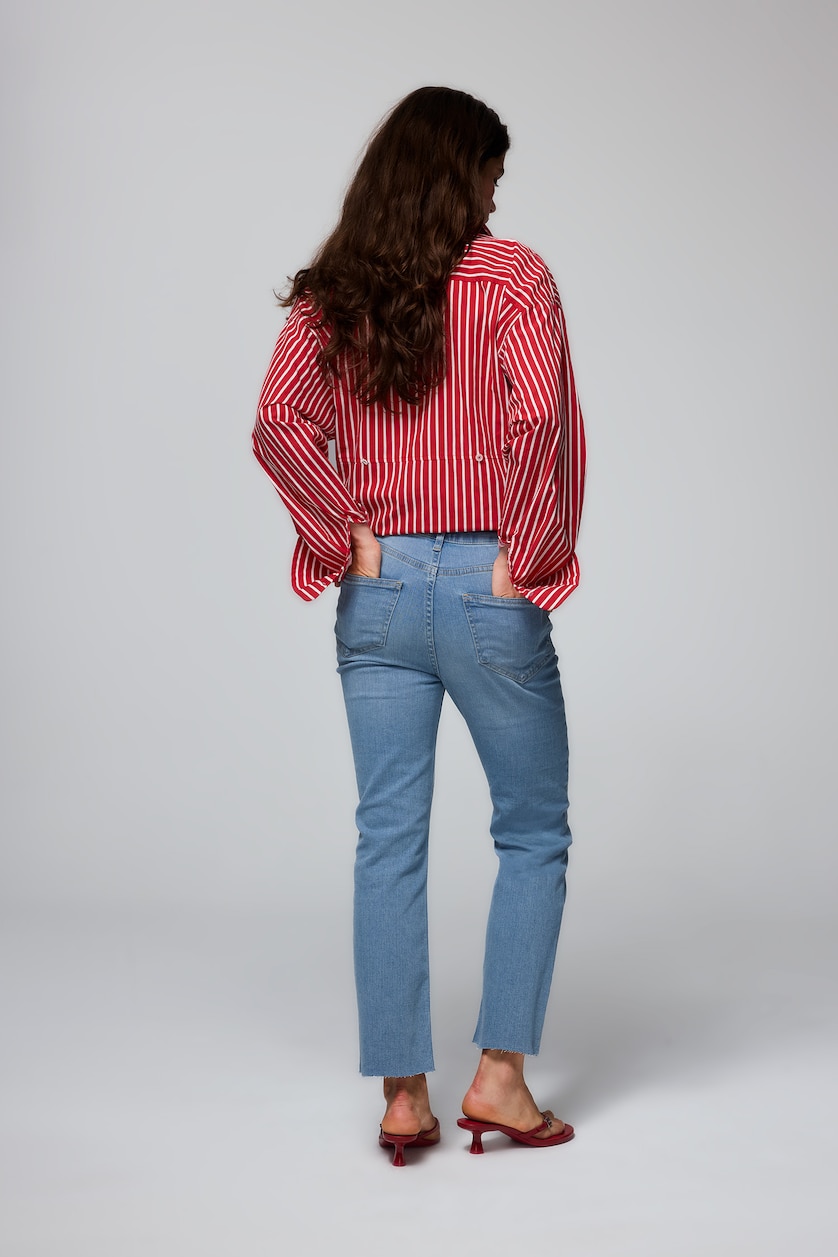 Kadın Mavi Yüksek Bel Bilek Boyu Crop Kesim Jean Pantolon