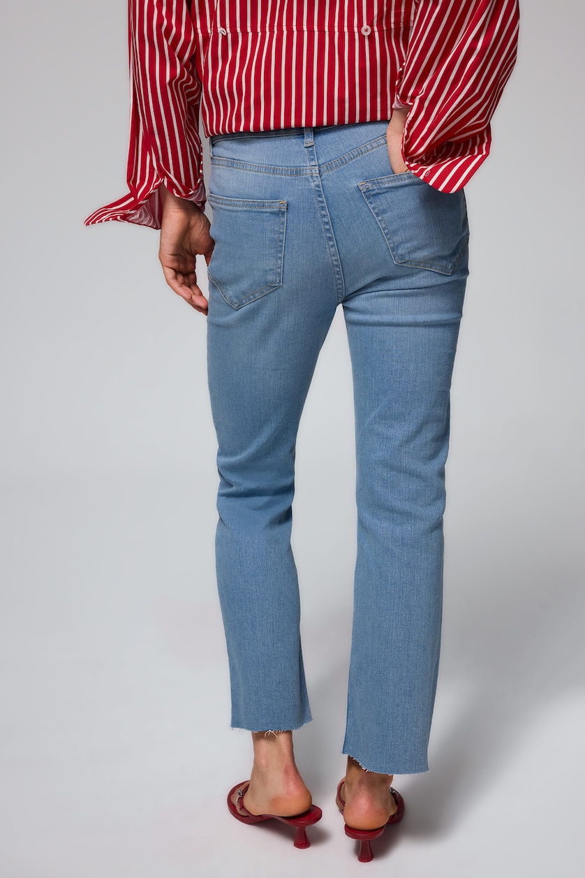 Kadın Mavi Yüksek Bel Bilek Boyu Crop Kesim Jean Pantolon