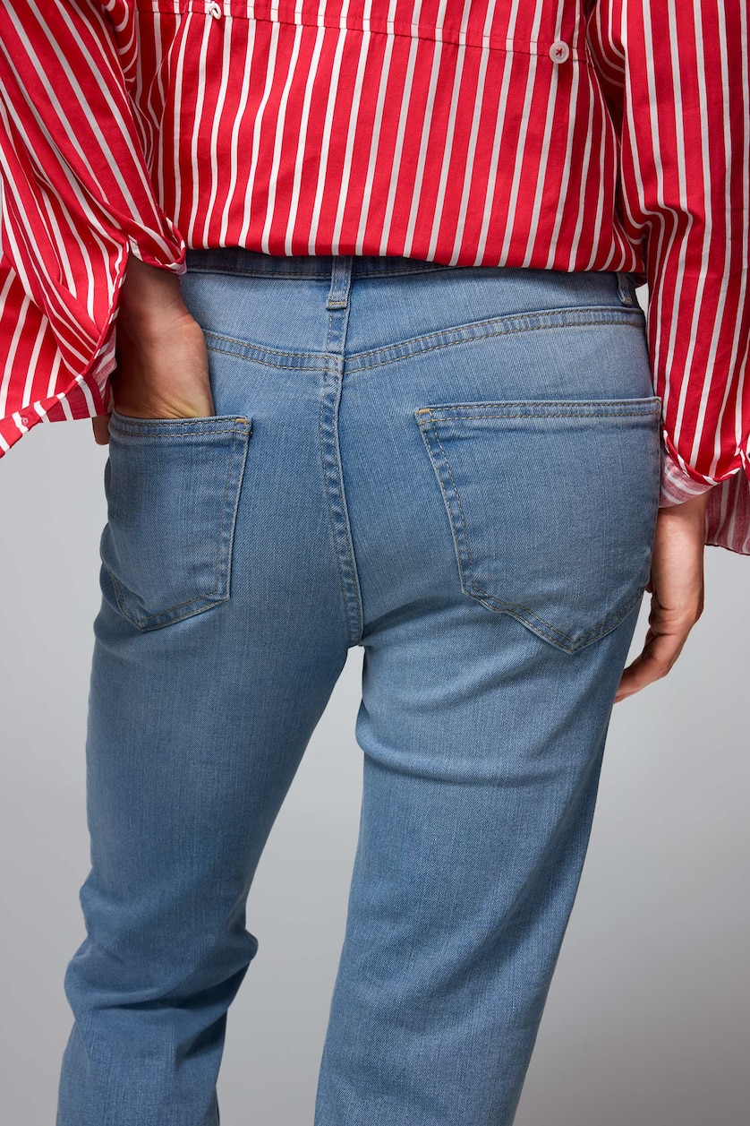 Kadın Mavi Yüksek Bel Bilek Boyu Crop Kesim Jean Pantolon