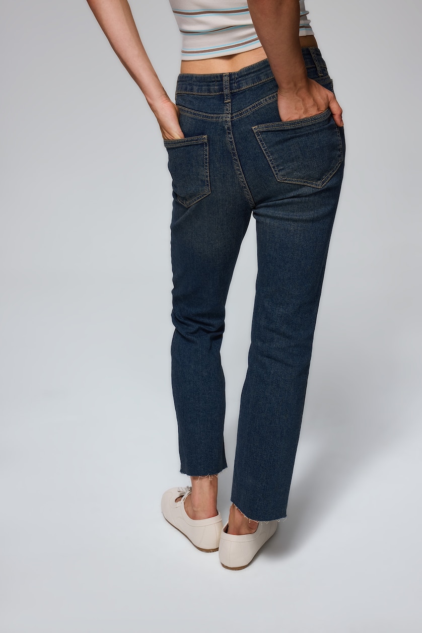 WOMAN Dark Blue Crop Flare Fit High Waist Ankle Length Jeans