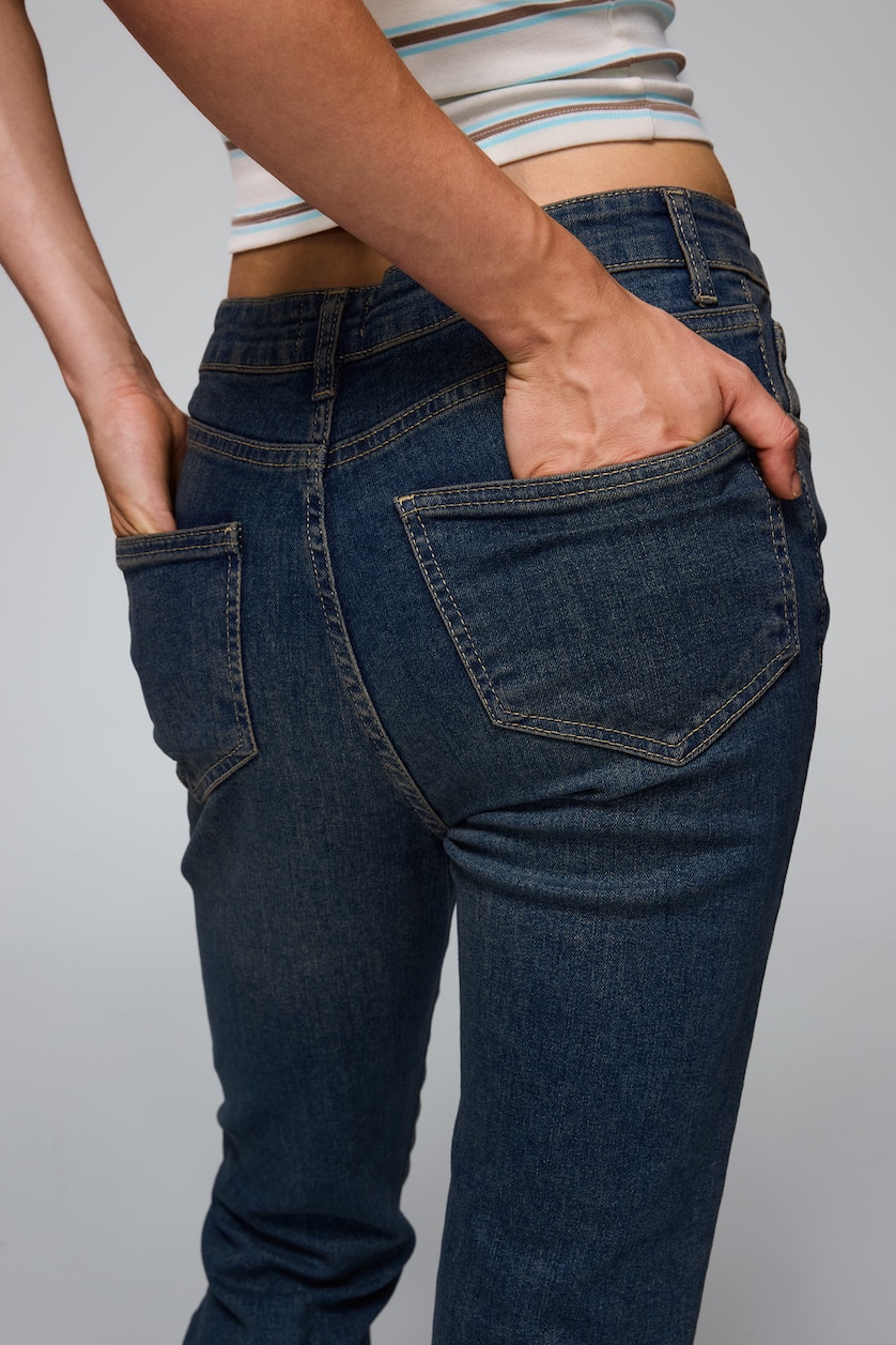 WOMAN Dark Blue Crop Flare Fit High Waist Ankle Length Jeans
