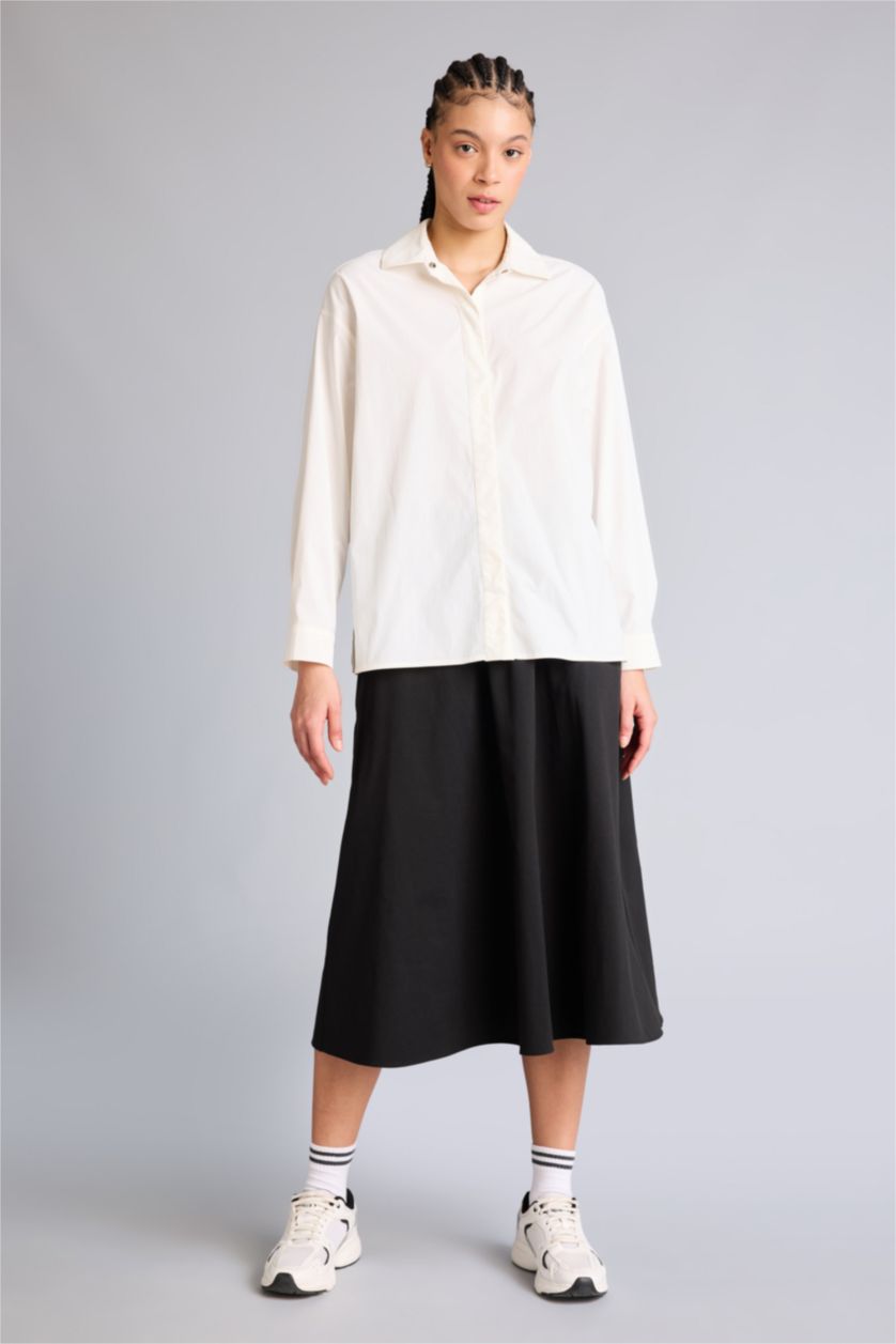 Kadın Siyah Standart Fıt Dokuma Etek