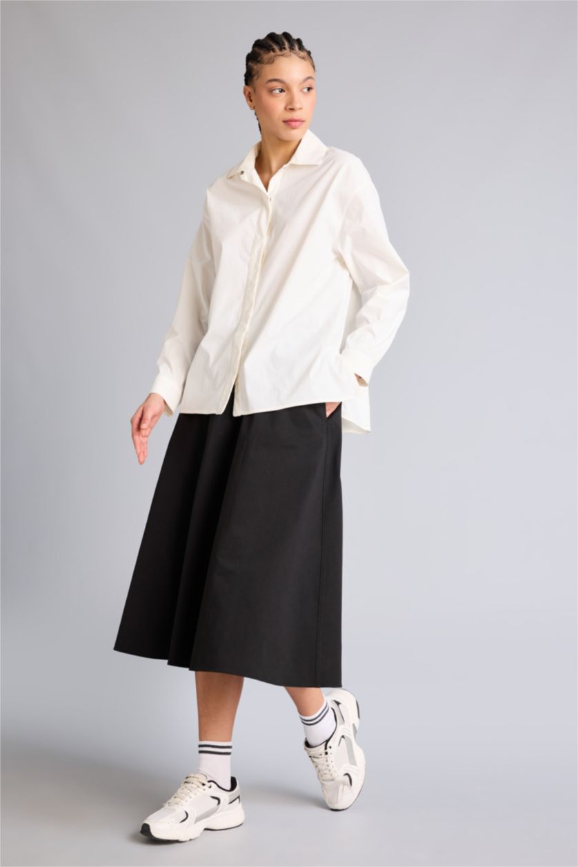 Kadın Siyah Standart Fıt Dokuma Etek