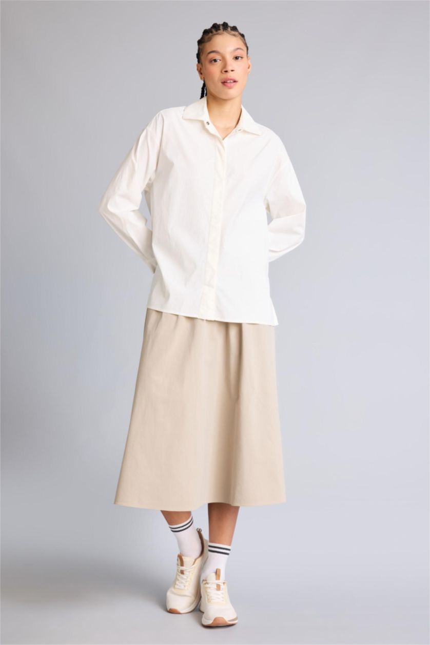 Woman Light Grey Standard Fit Woven Skirt