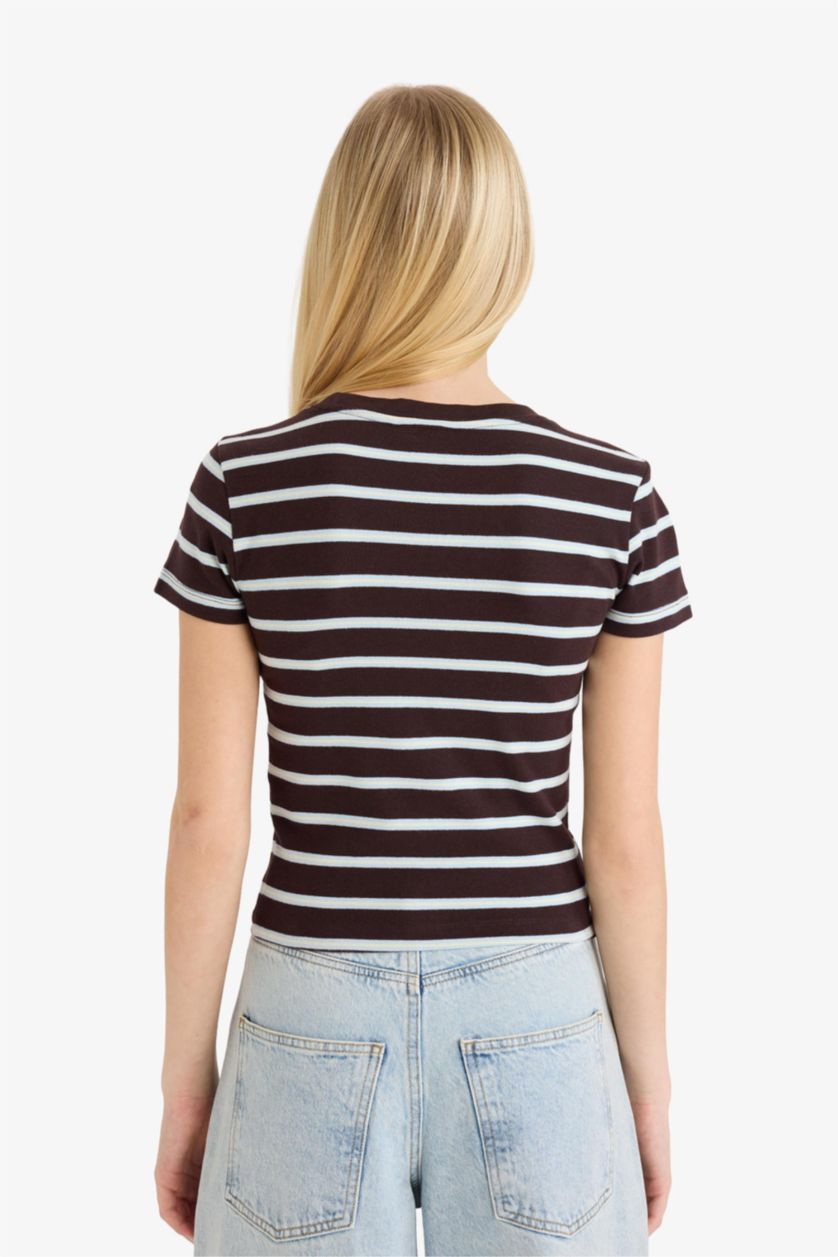 WOMAN Brown Fitted Short Sleeved Ribbed T-shirt