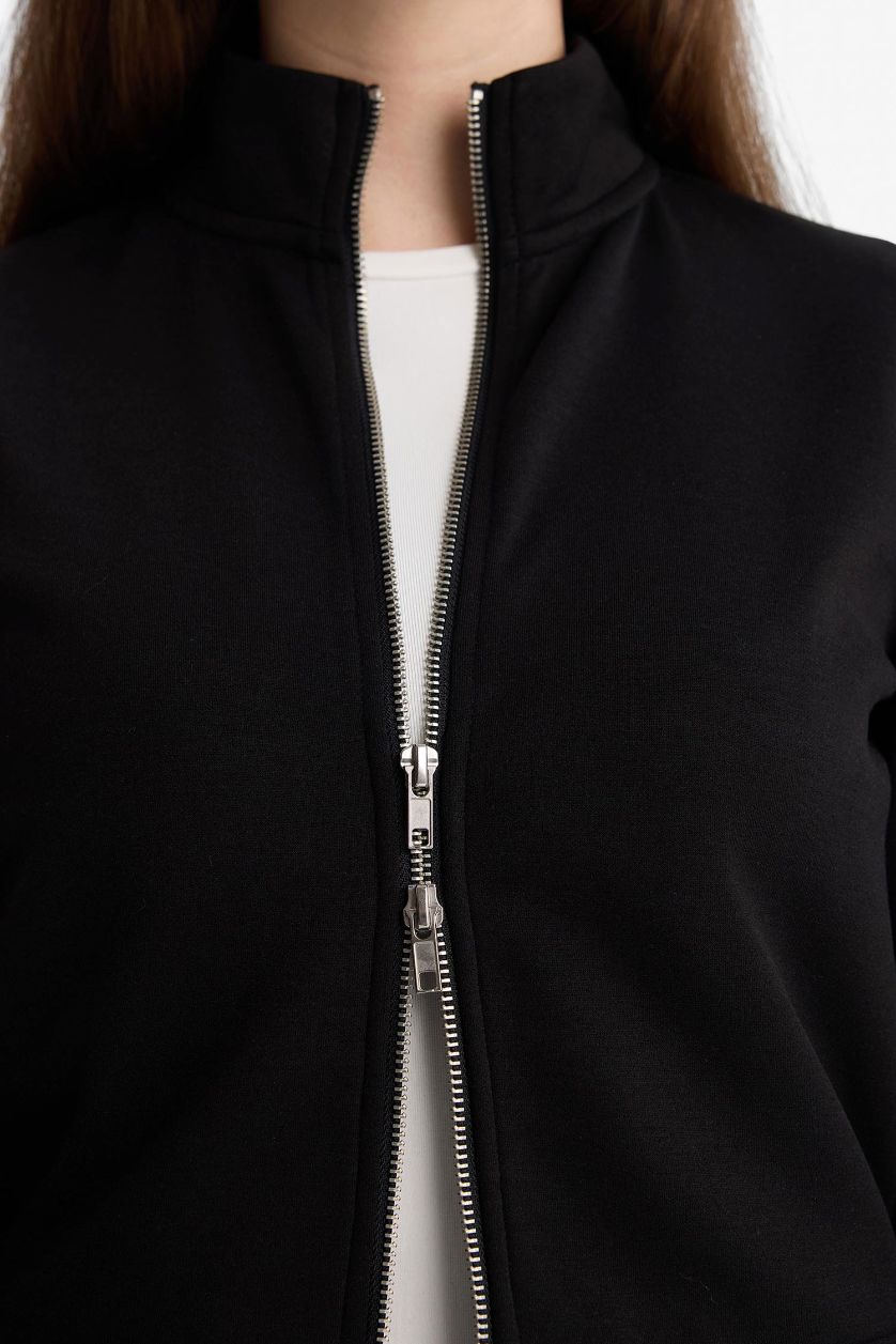 نساء أسود جاكيت رياضي سليم فيت بياخة عالية